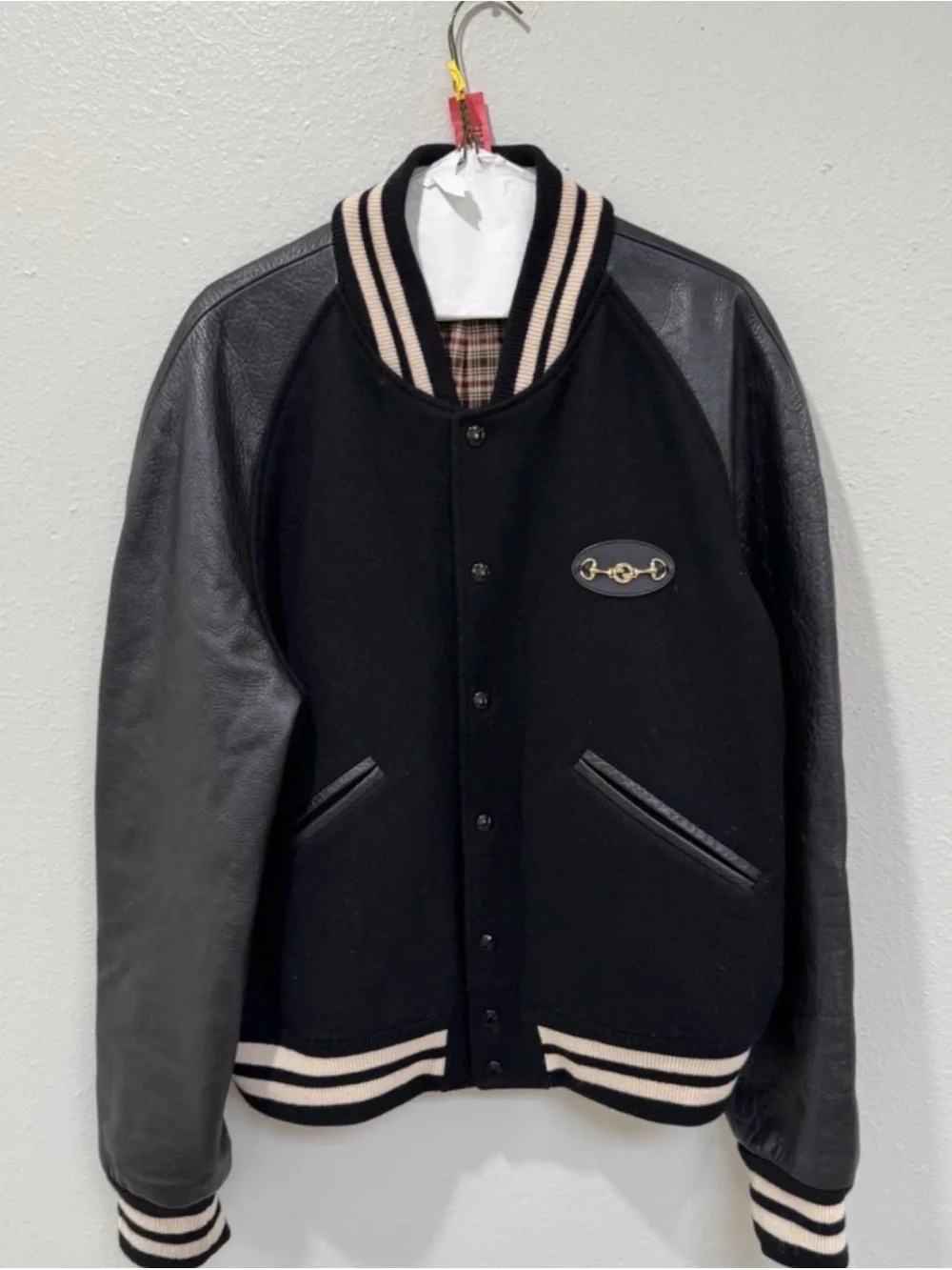 GUCCI Men’s Leather Varsity Jacket 2024 Leather & Black / Wool RARE Sz 56 XL